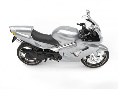 Parlak gümüş süper motorlu bisiklet - yan görünüm üst