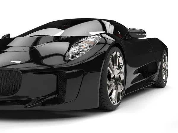 Eleganter schwarzer Supersportwagen - Nahaufnahme mit Scheinwerfer — Stockfoto