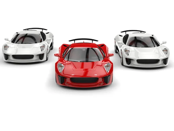 Carros esportivos impressionantes - lado vermelho e branco a lado — Fotografia de Stock