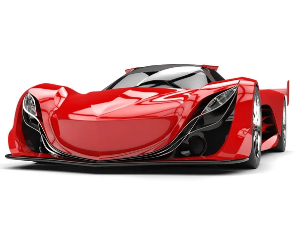 緋赤の素晴らしいレース スーパー車のヘッドライトを見る — ストック写真