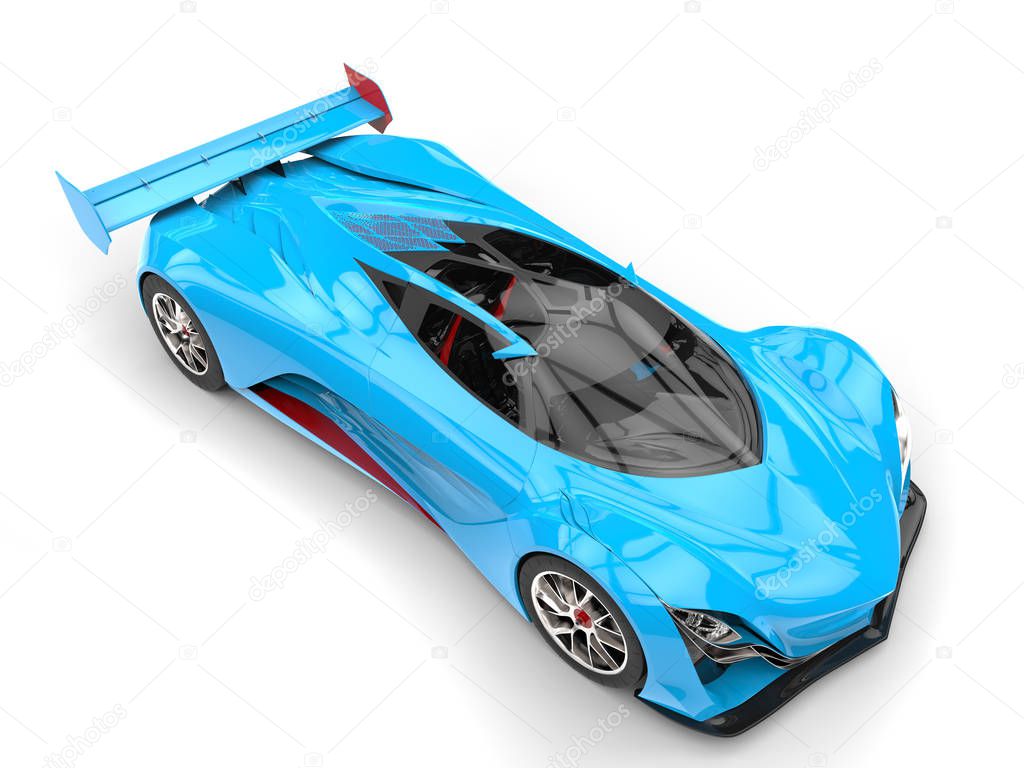 Sky blue modern concept super car - top down view