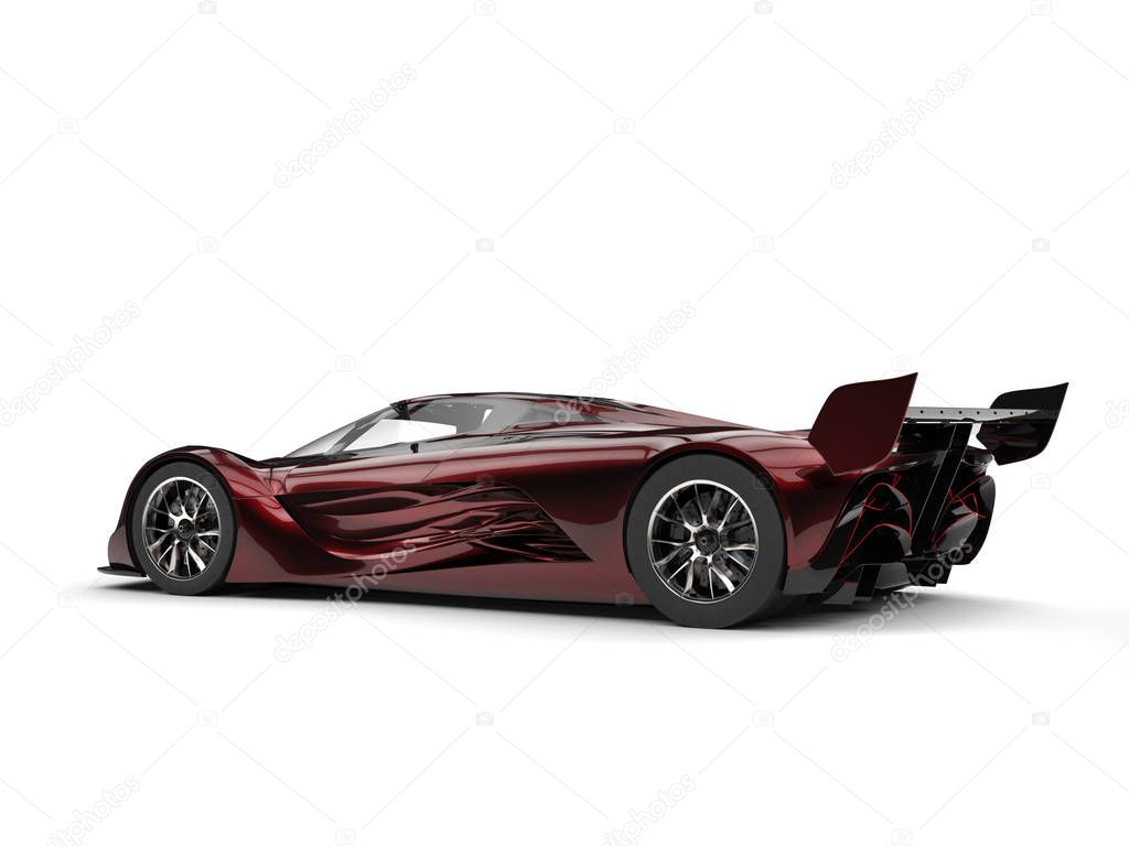 Metallic red futuristic super race car - side view