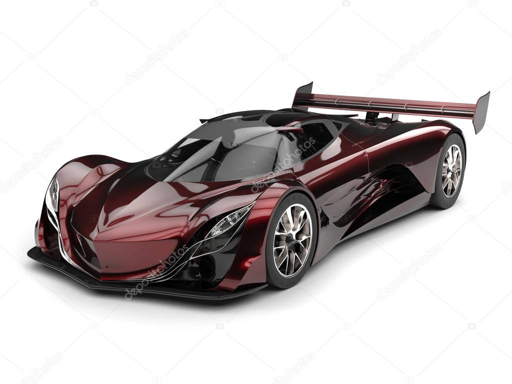 Metallic red futuristic super race car - side view - beauty shot