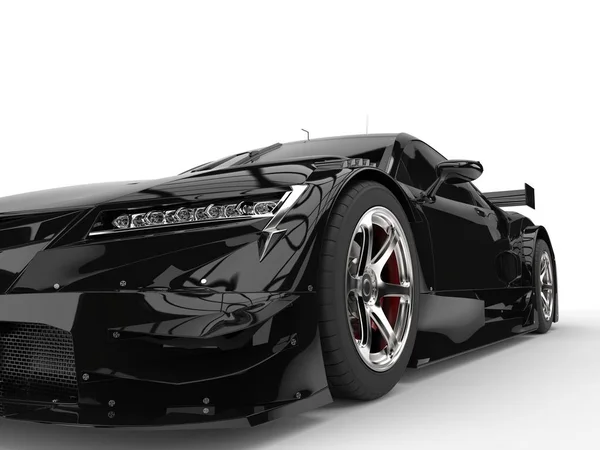 Jet svart konceptet sportbil super - strålkastare närbild skott — Stockfoto