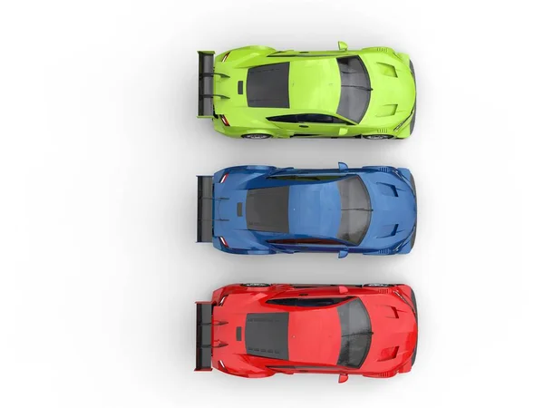 R G B moderna super sport konceptbilar - uppifrån och ned Visa — Stockfoto