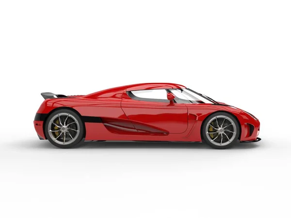Piękne szkarłat czerwony futurystyczny samochód sportowy - widok z boku — Zdjęcie stockowe