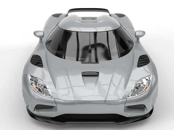 Auto super sportiva argento di lusso - vista frontale superiore — Foto Stock