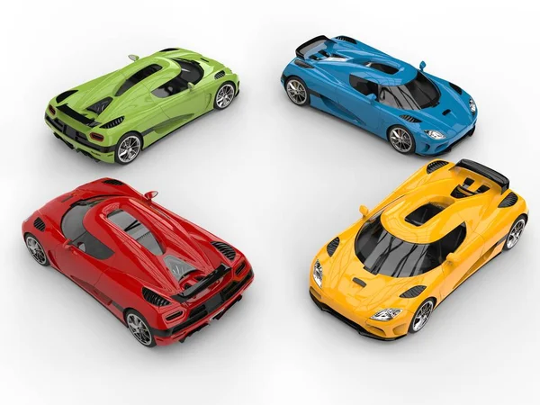 Cirkel av awesome färgglada super konceptbilar — Stockfoto
