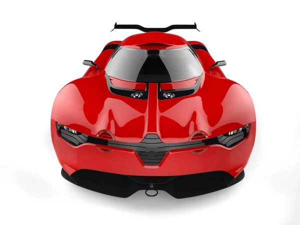 Brillante coche deportivo rojo - vista frontal - tiro de gran angular — Foto de Stock