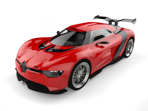 Brillante coche deportivo rojo concepto - tiro de belleza - vista de arriba hacia abajo — Foto de Stock