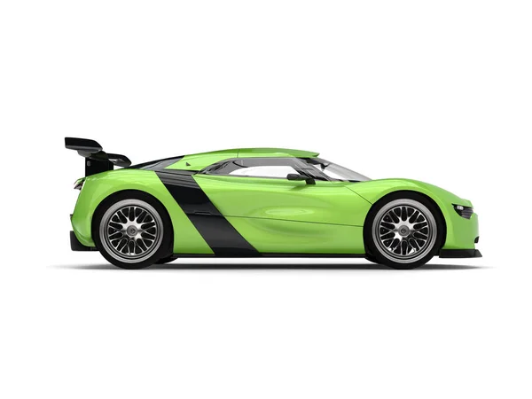 Mobil sport super - metallic lime green - side view — Stok Foto