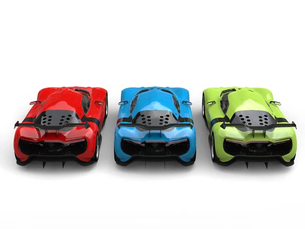 Concept voitures de sport en rouge, vert et bleu - vue arrière — Photo