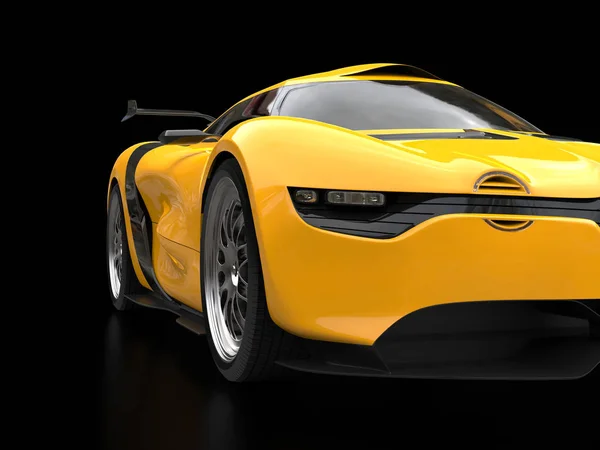 Bright yellow super car - extreme closeup shot