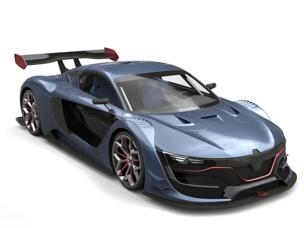 Fantastiskt super sportbil - metallic grå blå färg med röda detaljer — Stockfoto