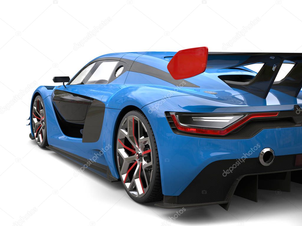 Super sports car - navy blue and black colors scheme with red details