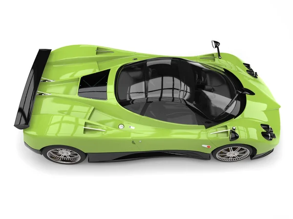 Fluorescent green modern super car - top down side view — Stock Photo, Image