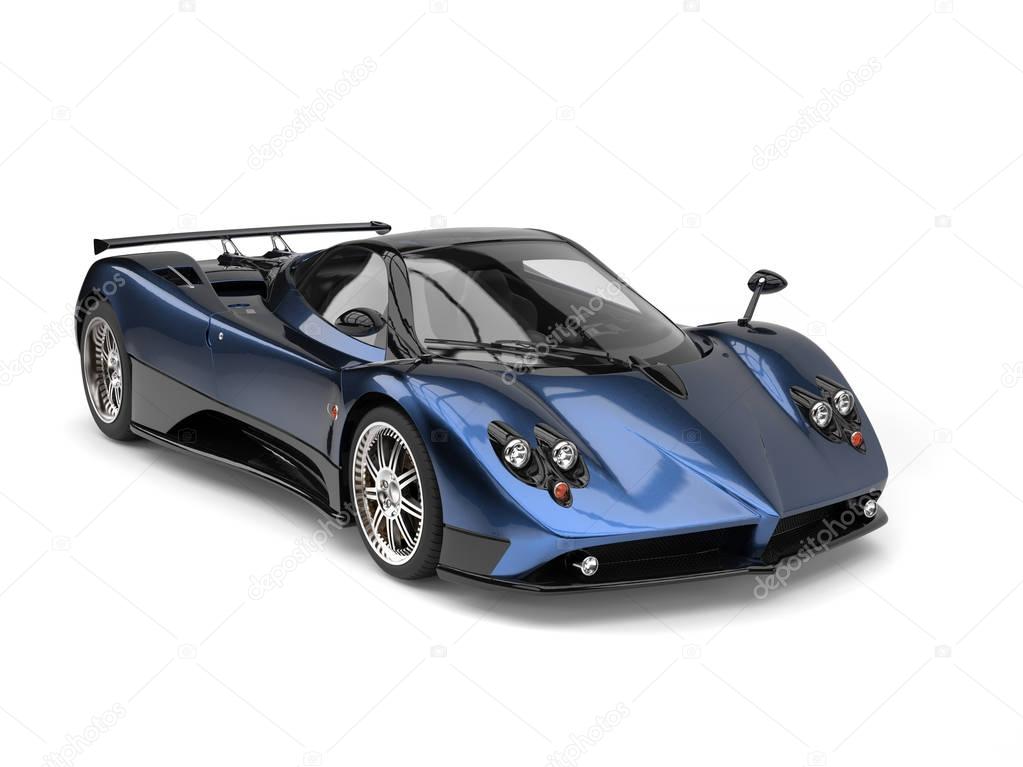 Metallic blue awesome luxury super sports car - beauty shot