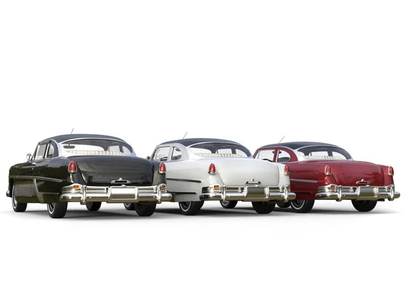 Uderzające zabytkowych samochodów - czarny, biały i czerwony cherry — Zdjęcie stockowe