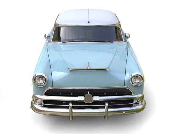 Azure blue cool vintage car - front view closeup — Stock Photo, Image