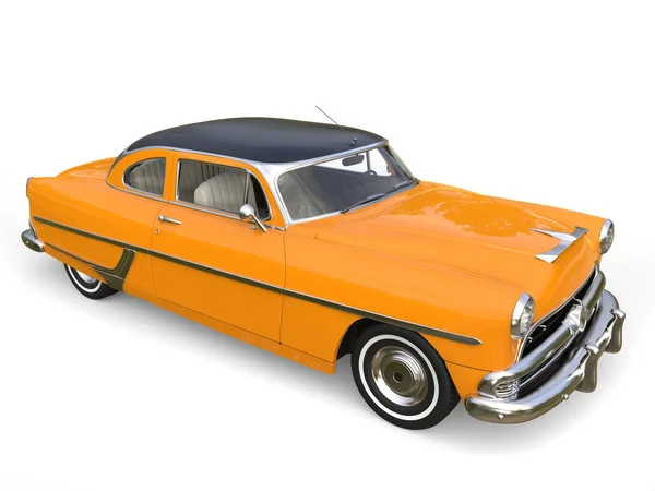 Mandarim carro vintage laranja - telhado preto - pneus de parede branca — Fotografia de Stock