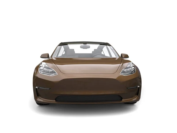 茶色のモダンな電気車 - フロント ビュー — ストック写真