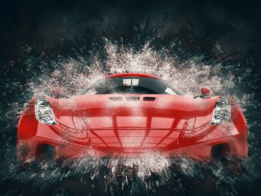 Şaşırtıcı kırmızı süper araba - 3d piksel kılavuz illüstrasyon