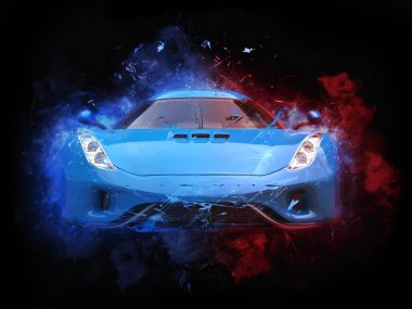 Royal blue supercar - parçacık renk splash illüstrasyon