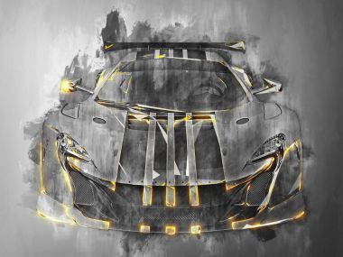 Süper spor otomobil - siyah-beyaz grunge illüstrasyon