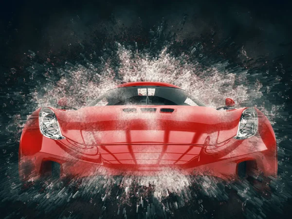 Amazing red super car - 3D pixel grid illustration — Stock Photo, Image