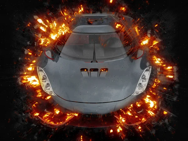 Flaming negro futurista super coche — Foto de Stock