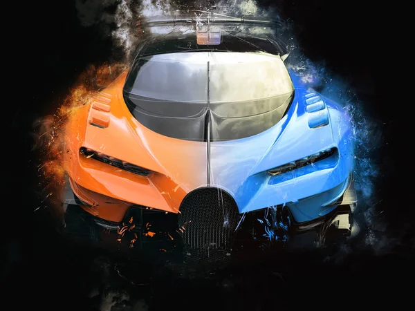 Zwart en oranje supercar - grungy illustratie — Stockfoto