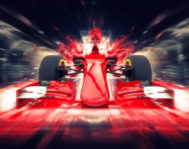 Kırmızı formula bir araba - renkli süper zoom etkisi