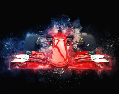 Kırmızı formula bir araba - modern çöp stili illüstrasyon