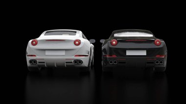 Serin siyah beyaz süper spor arabalar - arka görünüm