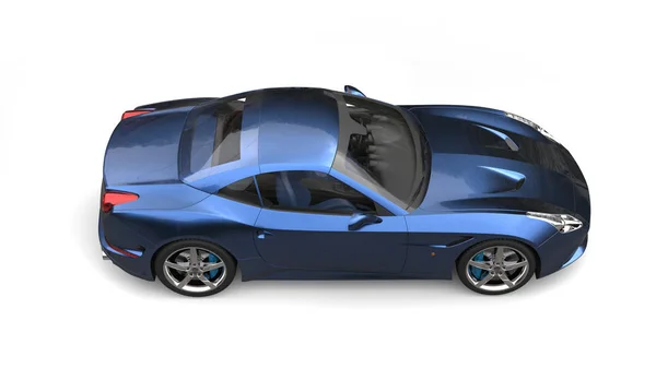 Koyu metalik mavi hızlı spor araba - yukarıdan aşağıya yan görünüm — Stok fotoğraf