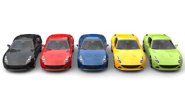 Spectacular sports cars in various colors - top down view — Stock Photo, Image