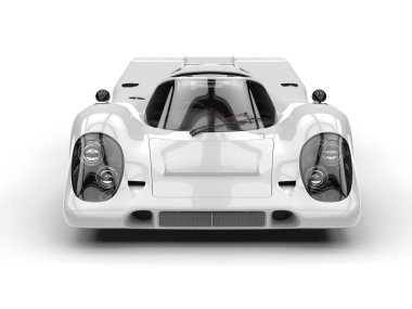 Hayalet beyaz vintage yarış arabası - Önden Görünüm portre vurdu