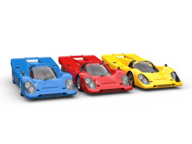 Kırmızı, mavi ve sarı harika vintage yarış arabaları - studio vurdu
