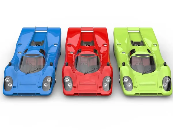 Rojo, verde y azul impresionantes coches de carreras vintage - vista superior — Foto de Stock