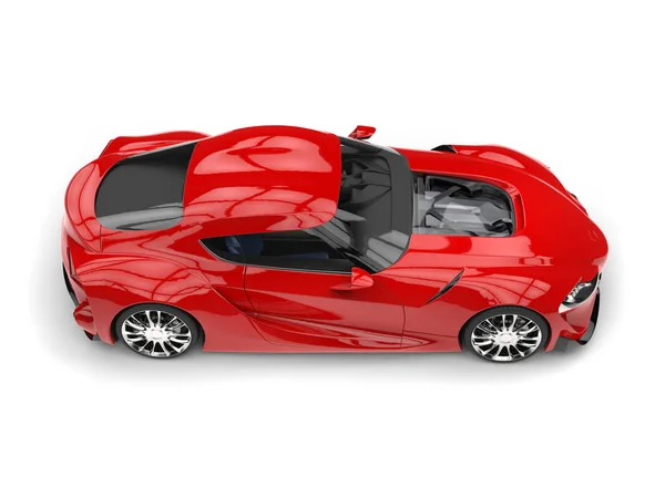 Gran coche deportivo moderno rojo profundo super vista lateral de arriba hacia abajo — Foto de Stock