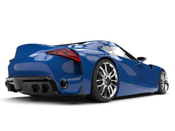 Beautiful cerulean blue modern super sports car - back view low angle shot