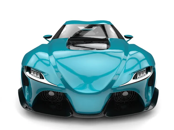 Super teal modern fast sports car - front view closeup shot — Stock Photo, Image