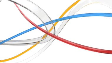 Şeffaf cam şekil ve kırmızı, mavi ve sarı çizgiler ile Özet akışları