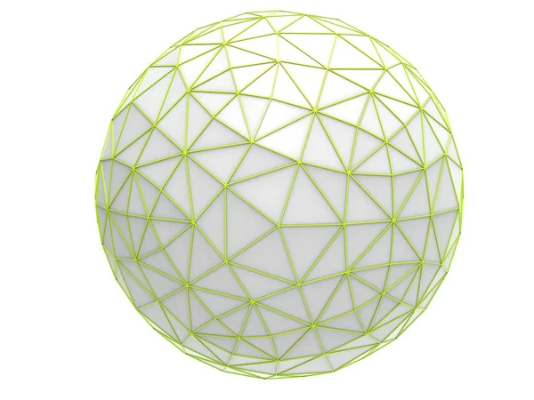 それを緑の幾何学的な構造を持つ白の低ポリ球 — ストック写真