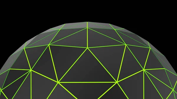 Абстрактна чорна низька полі-зелена неонова сфера, що світиться — стокове фото