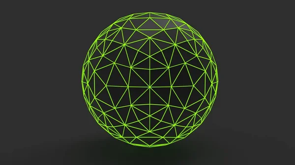 抽象的な黒い低ポリのグリーン ネオンの光る球 — ストック写真