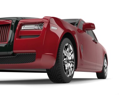 Koyu kırmızı lüks iş araba düşük açılı closeup çekim siyah ayrıntılar ile-