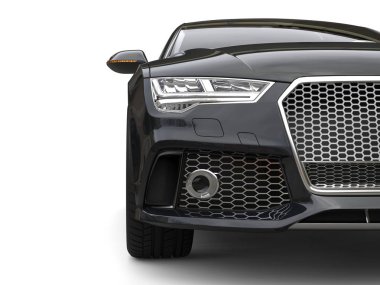 Gece yarısı siyah modern iş araba - Önden Görünüm portre çekim kesti.