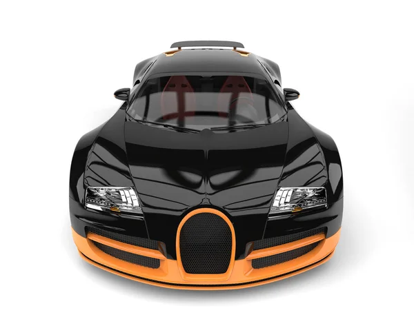 Shiny black supercar with hot orange details - front view — Stock Photo, Image