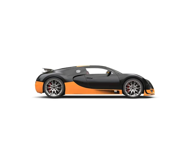 Glänsande svart superbil med varm orange Detaljer - sidovy — Stockfoto